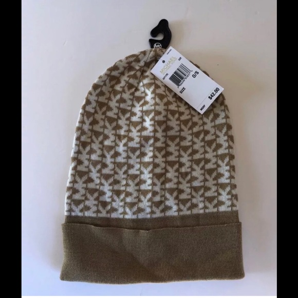 Michael Kors MK Logo Camel Cream Beanie - Picture 7 of 7
